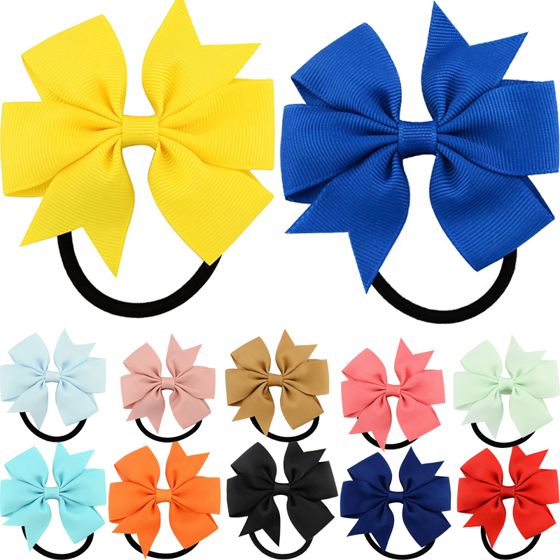 Fashion Colorful Ribbon Bow Elastic HairBands 20 Colors/set Cute Rope Hair clips Accessories Gift 50Pcs Mix Wholesale-image-460560653