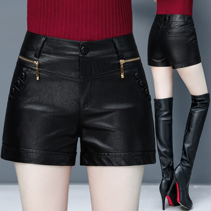 

2020 Spring and summner ladies Casual PU Leather shorts A-line Leather shorts