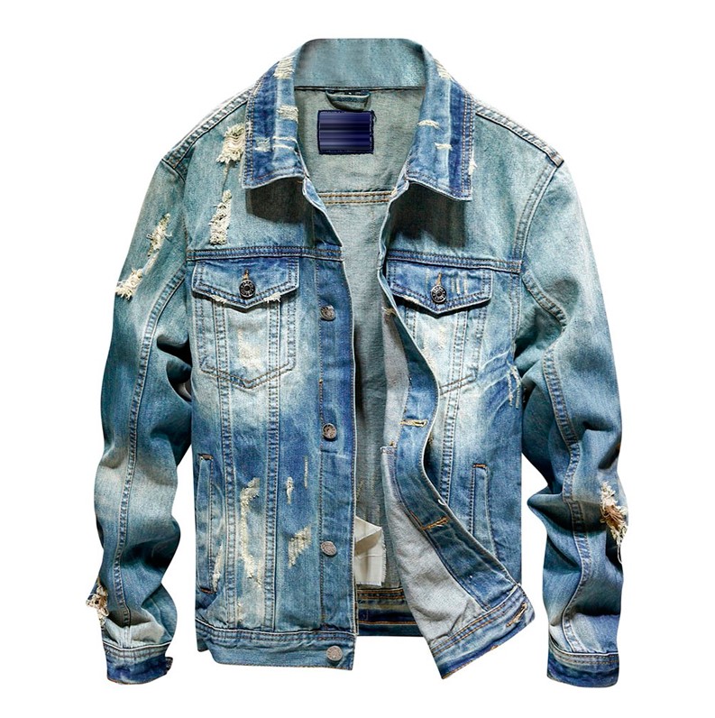 Mens Fashion Denim Jackets Coats Hip Hop Retro Loose Jacket Street Casual Fashion Hole Slim Male Tops