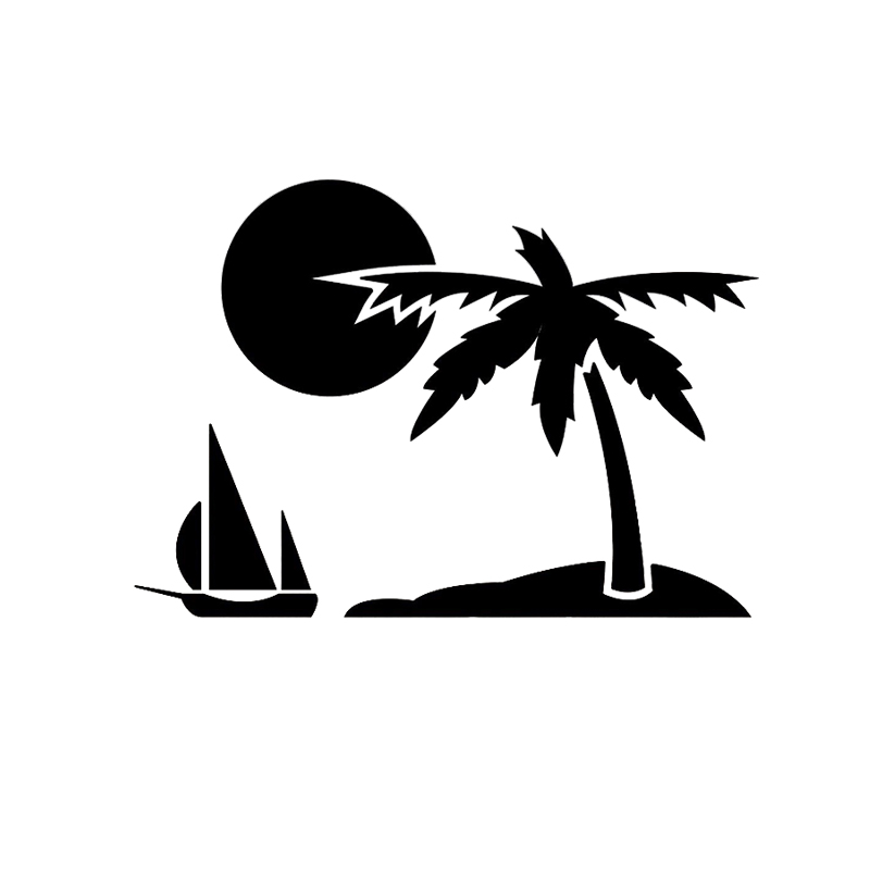 

16*11.2cm Tropical Island Sailboat and Sunset Beautiful Motorcycle SUVs Bumper Car Window Laptop Car Stylings, Color