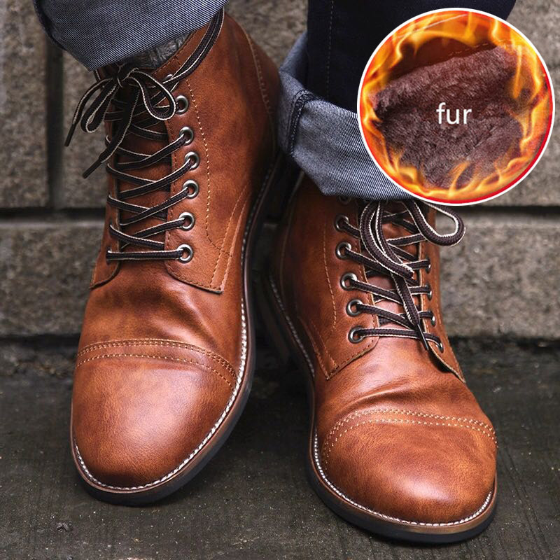 

Winter Shoes Men Ankle Boots Plush Warm Men Boots Plus Size 46 Leather Pu Male Shoes Adult Boots Men