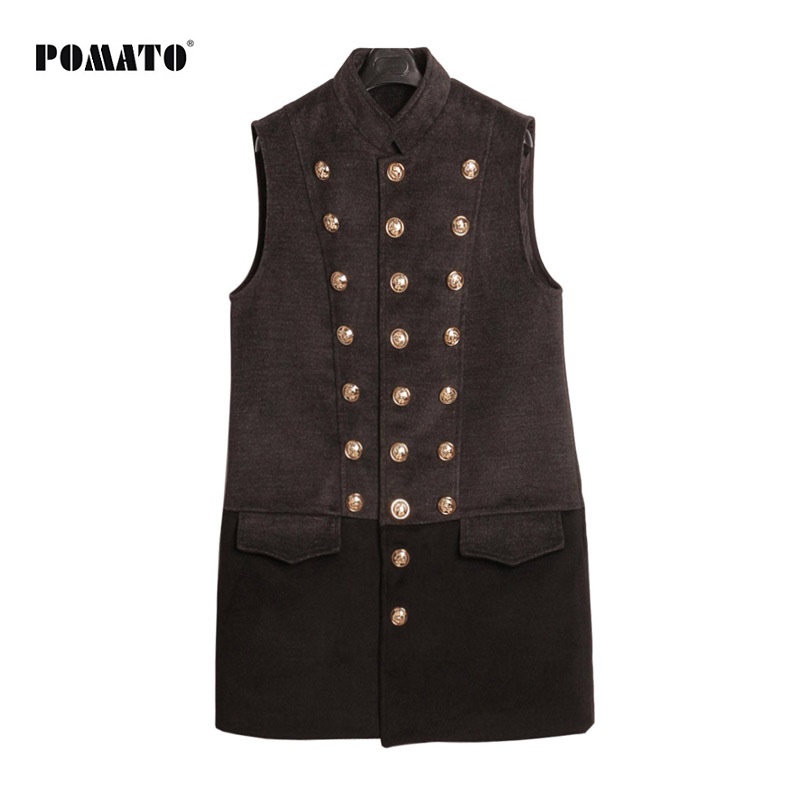 

Melinda Style 2017 new women winter vest triple breasted woolen sleeveless outwear free shipping, Black