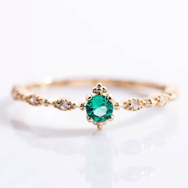

Lovely Chic Rose Gold Color Plated Green Zircon Women Rings Exquisite Simple Wedding Engagement Anniversary Rings Jewelry Bague