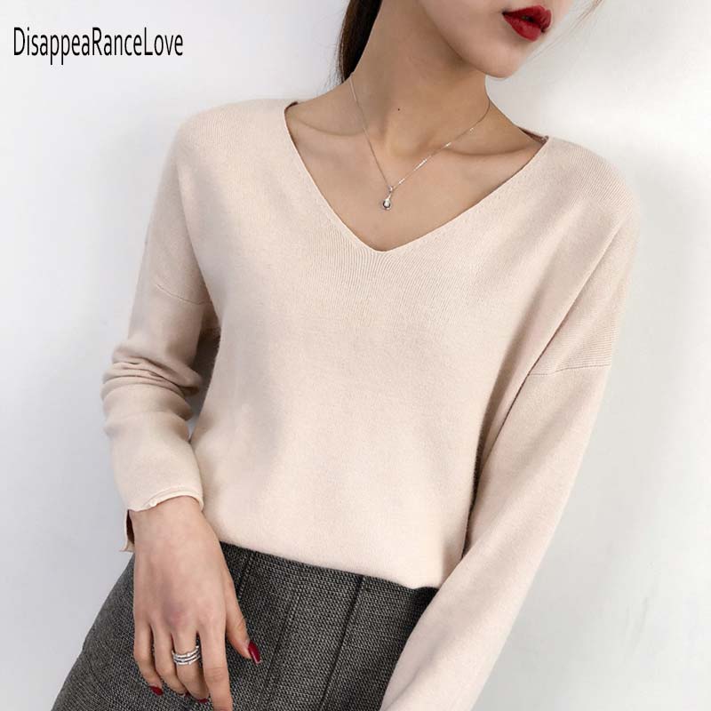 

Women Pullover Cashmere Sweater 2019 Knitting Autumn Winter Multi Colors Sexy V-Neck Elegant Bottoming Ladies Tops, Beige