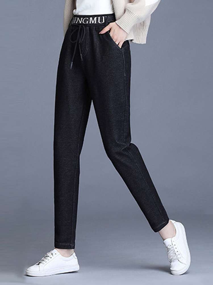 

High-waist women jeans , Korean stretch washed jeans, cotton harem pants, autumn and winter new casual pants, Black