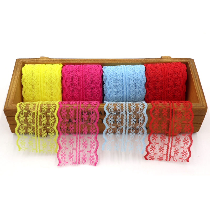

Colorful Gift Package Lace Ribbons 2m Gift Wrap 4.5cm Wide Lace Ribbon Tape Trim Fabric DIY Embroidered Net Cord Customizable VT0433, 12 colors