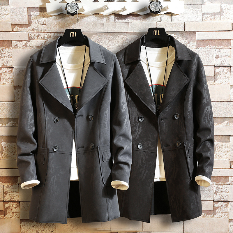 

2019 Fashion outwear men trench medium long coat puls size 5XL male Camouflage clothing slim casual windbreakers, Black