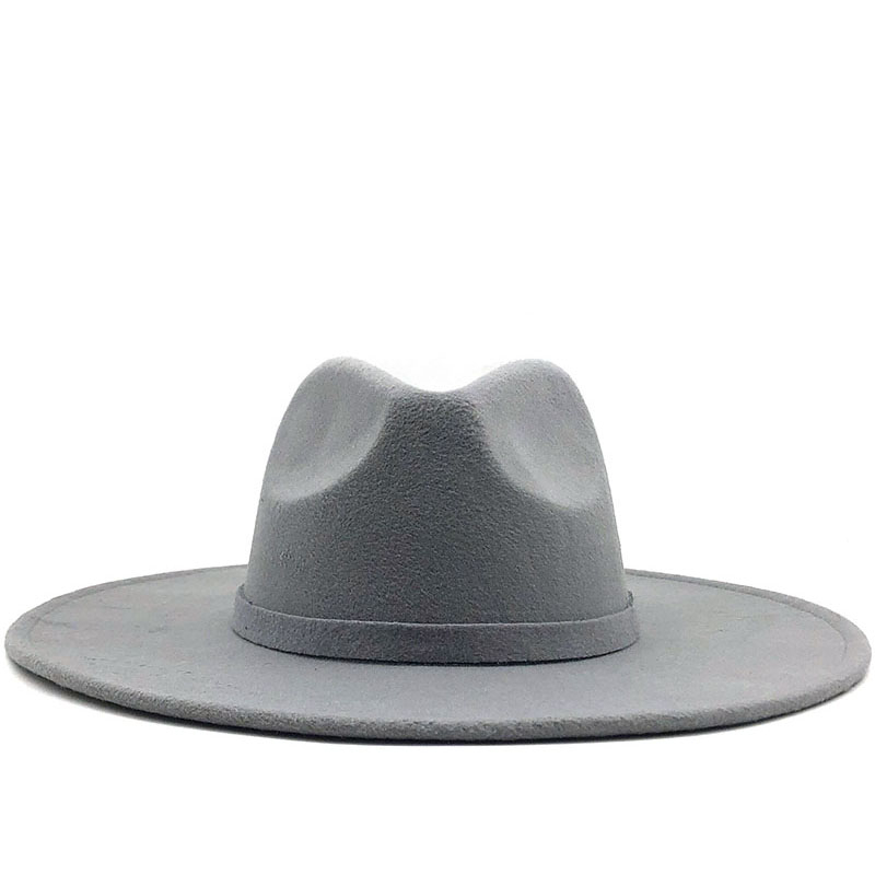 

Wide Brim Fedora Hat For Women Solid Color Wool Felt Hat For Men Autumn Winter Panama Gamble gray Jazz Cap, 7cm khaki