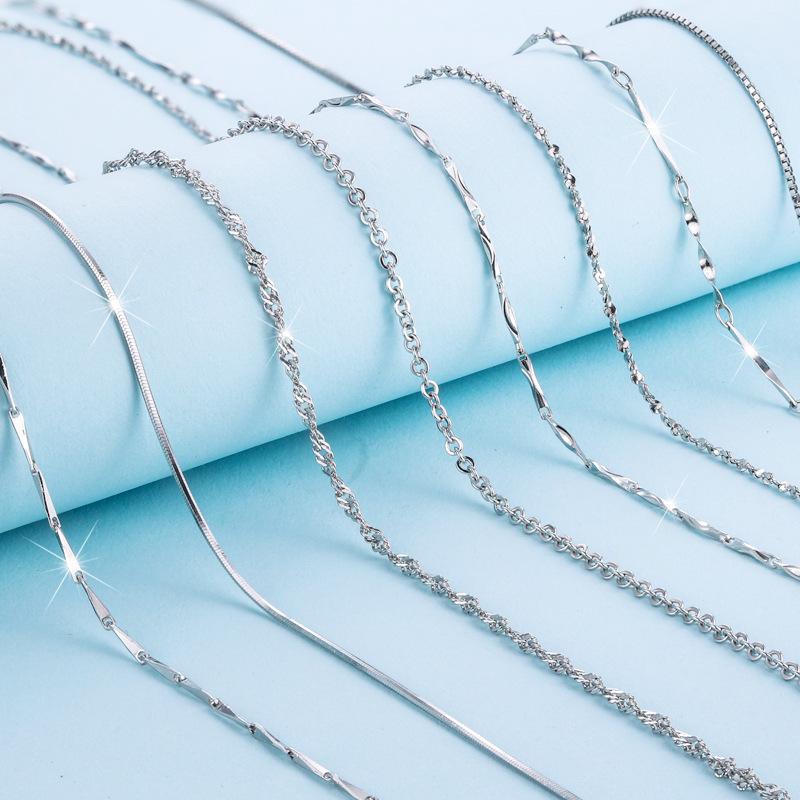 

Real 925 Sterling Silver Chain Necklace Water-Wave Snake Box Link Chain For Woman 45cm 0.7 0.8mm DIY Jewelry Making 18 Inches