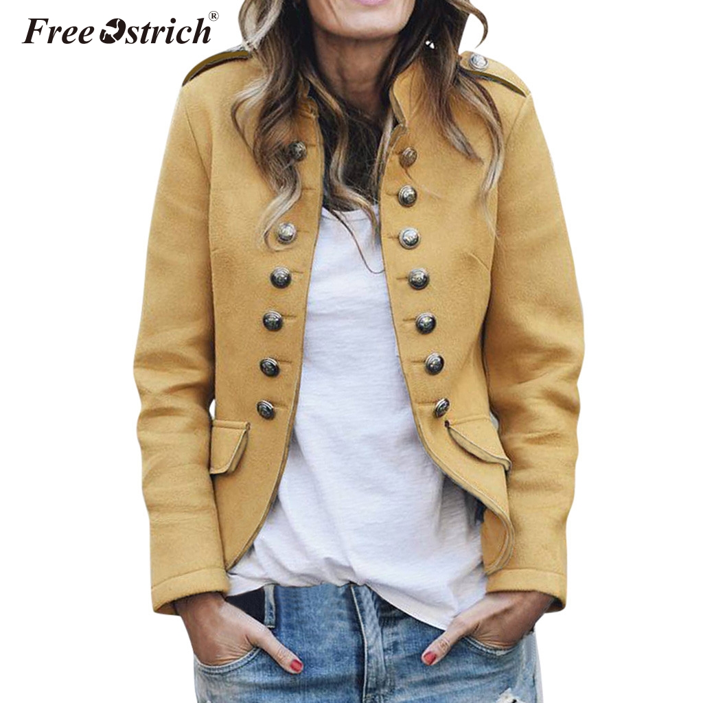 

Free Ostrich Autumn Winter Hot Women Jacket Slim Thin Coat Long Sleeve Casual Solid Jacket With Button Loose Outwear N30, Yellow