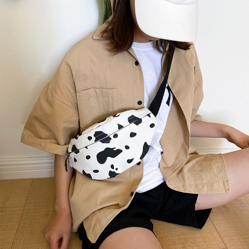

Women Cartoon Cow Print Waist Bag Fanny Pack Pouch Canvas Sport Belt Hip Chest Crossbody Shoulder Purse, Sky blue