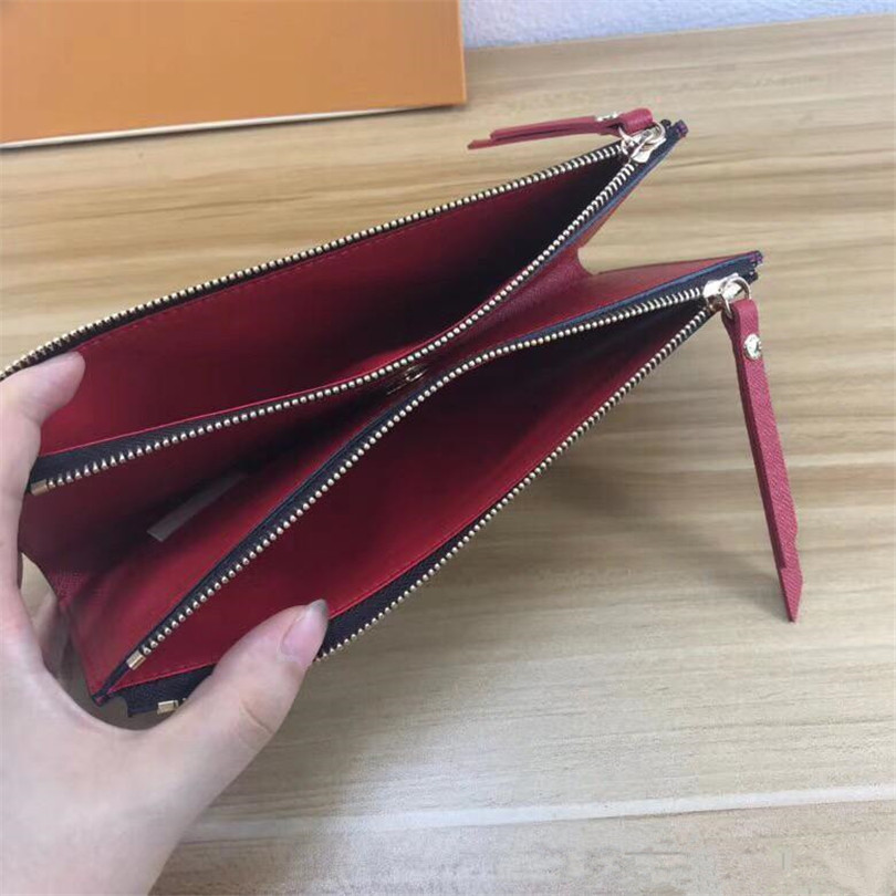

Paris style Designer womens wallet Double zipper Letter flower famous Ladies luxury Designer Purse canvas leather Thin Coin Purse with BOX, Black