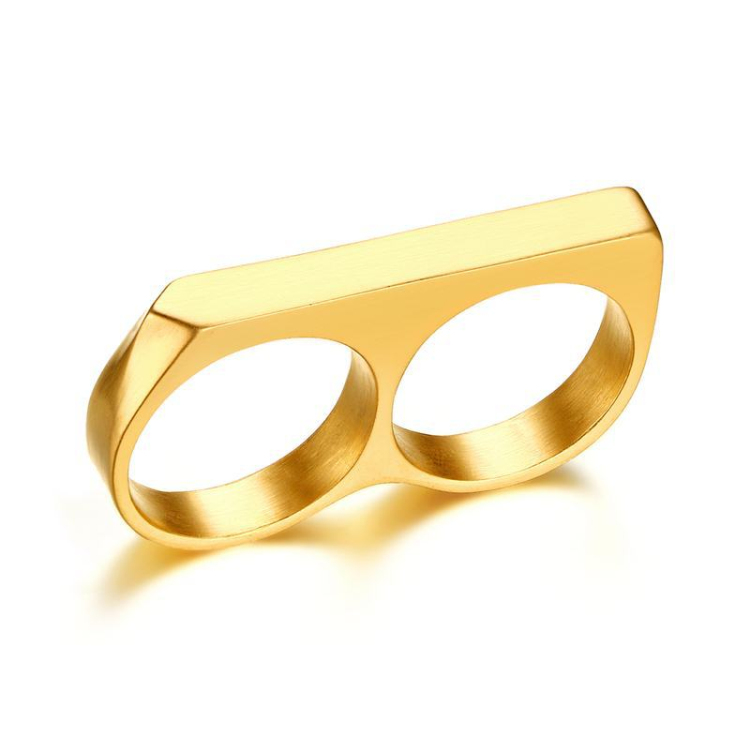 

New Men Double Fingers Rings Hip Hop Stainless Steel Gold Plated Rings High Quality Jewelry For Men