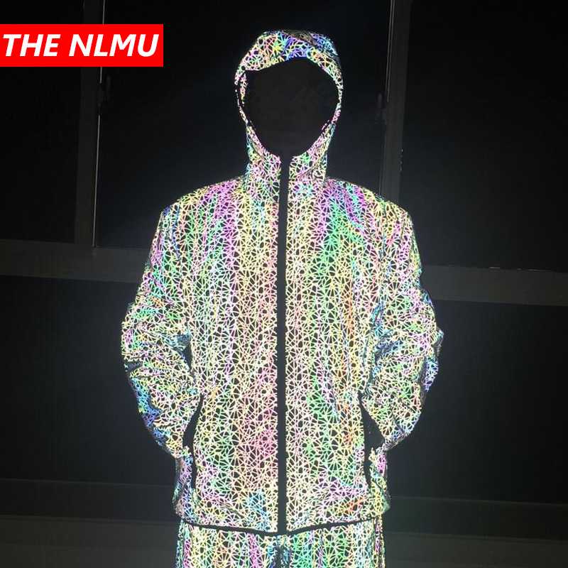 

2020 Autumn colorful reflective hooded jacket casual windbreaker Waterproof man hip hop jackets and coats drop shipping GW981, Color 1
