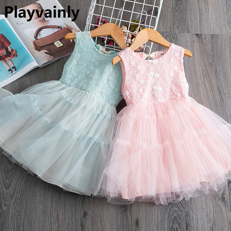 

2020 New Girl Dress Back Bow Lace Fluffy Tulle Sundress Sleeveless Princess Dress Baby Clothes E16881, Green