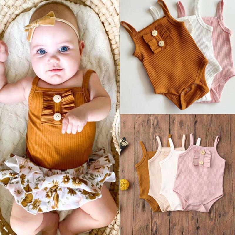

2020 Cute Newborn Kids Baby Boy Girl Clothes Babygrow Bodysuit Outfits Jumpsuit Sunsuit Outfits Soild Children's Clothes Summer, Beige