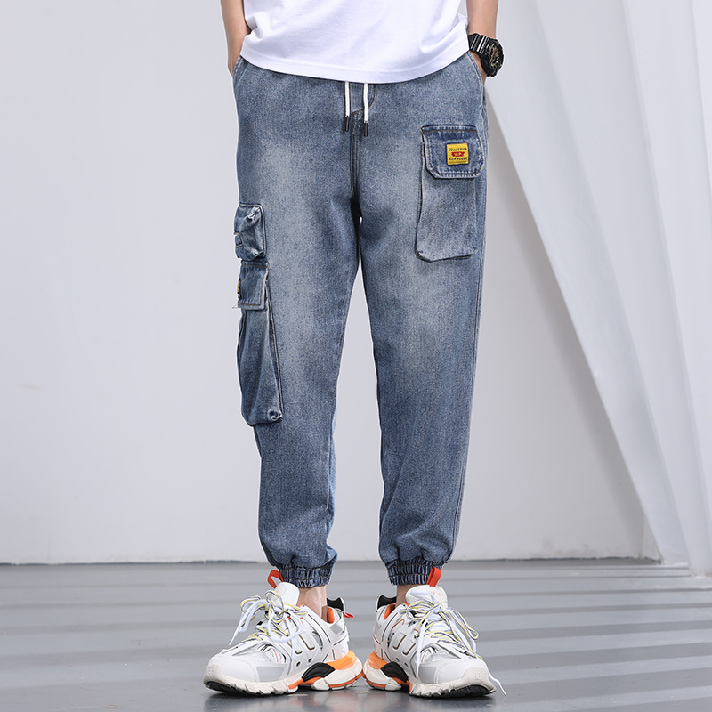 

Men Jeans Fashion Loose Large size Casual Denim Pants 2019 New man Elastic Waist Drawstring pocket Denim Trousers, Blue