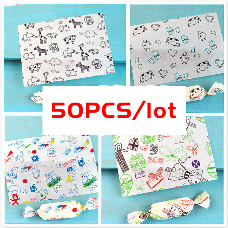 

200pcs/lot Candy Wrapper Cartoon Pictures Birthday Homemade Greaseproof Waterproof Twisting Wax Paper Nougat Wrapping Oil Paper