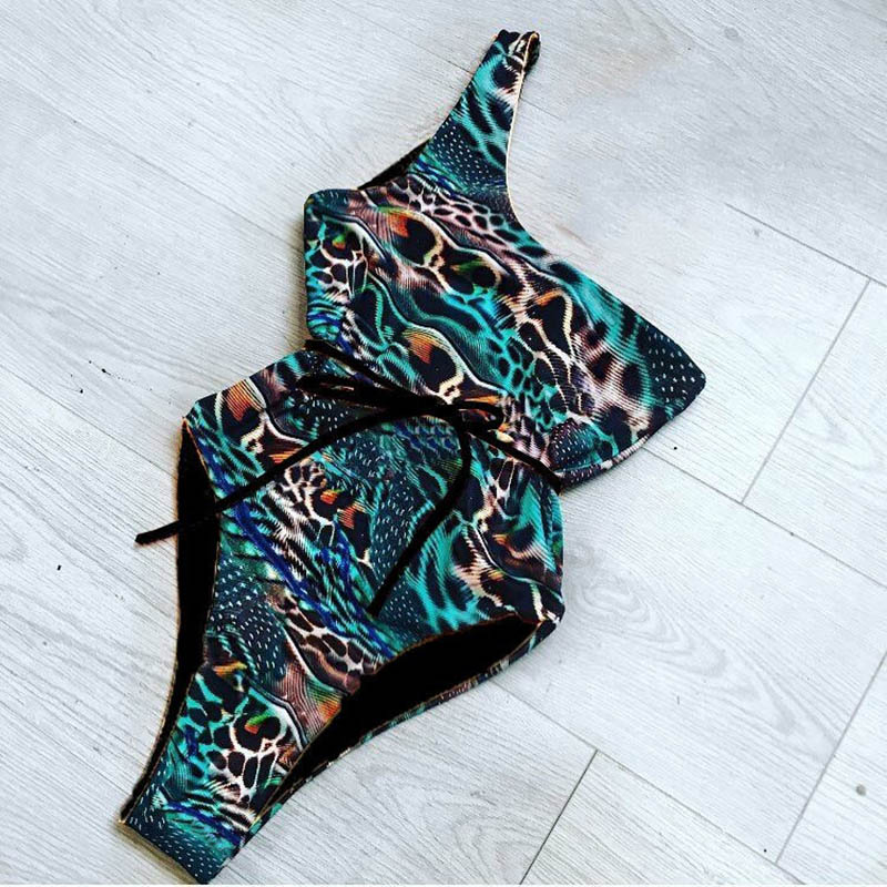 

2019 Sexy Yellow Blue Snake One Piece Swimsuit One Shoulder Swimwear Female Push Up Beach Wear Bathing Swimming Suits For Women, Lg76278p1