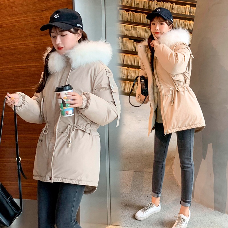 

Wholesale fashion winter new women's large fur collar wild student waist swallowtail short coat size S-XXL, Creamy-white