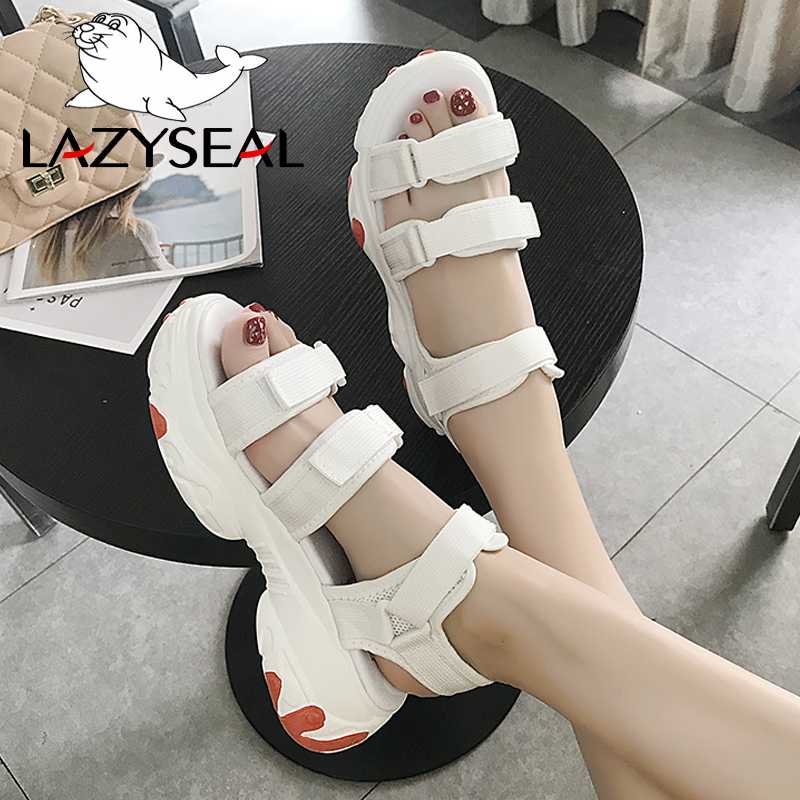 

LazySeal Summer Beach Wedge Sport Sandals Women Shoes Hook Loop Platform Sandas Thick Bottom Shoes Ladies Footwear sandalias, Black