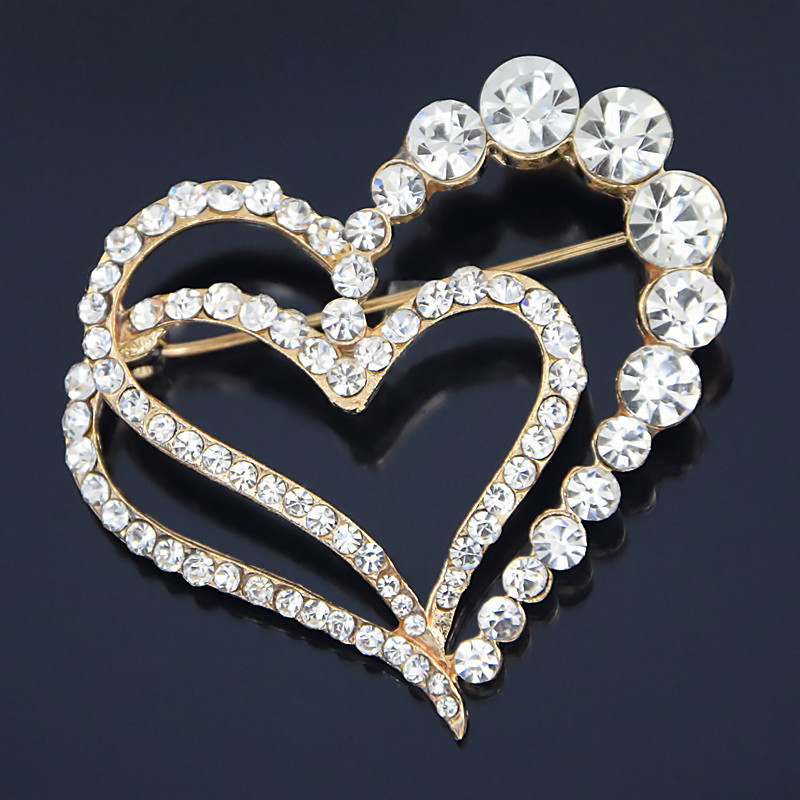 

Ma'am Gold-plated Love Diamond Brooch Gift Heart Shaped Brooch Rhinestone Peach Thanks Needle