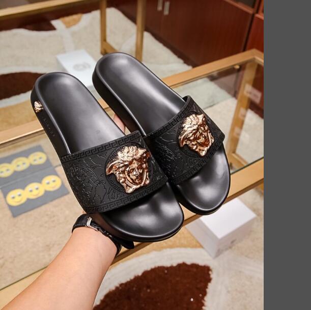 

120w latest hot sale high quality Summer men Design women Flip flops Slipper Fashion Leather slides sandals Ladies Casual shoes, Black