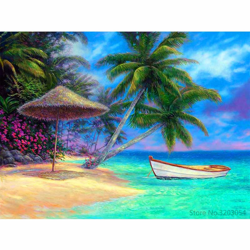 

CHUNXIA Framed DIY Painting By Numbers Seascape Ship Acrylic Painting Modern Picture Home Decor For Living Room 40x50cm RA3131