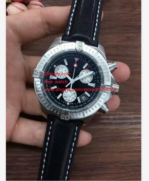 

High quality Wristwatches 44mm Quartz Chronograph Black Dial Stainless Steel Mens Men's Watch Watches Leather Strap Bands