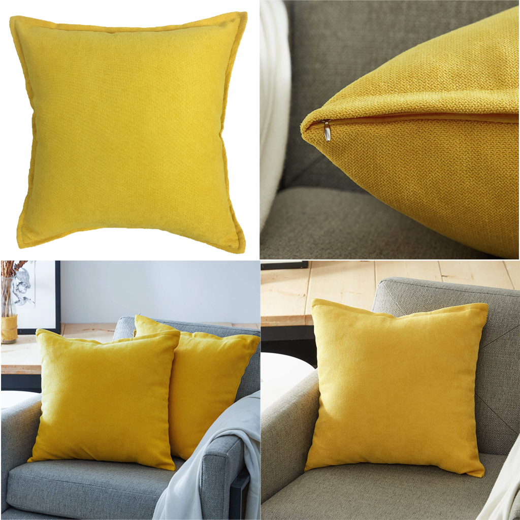 

2x pillowcase decorative square throw pillow covers cushion case for home sofa yellow
