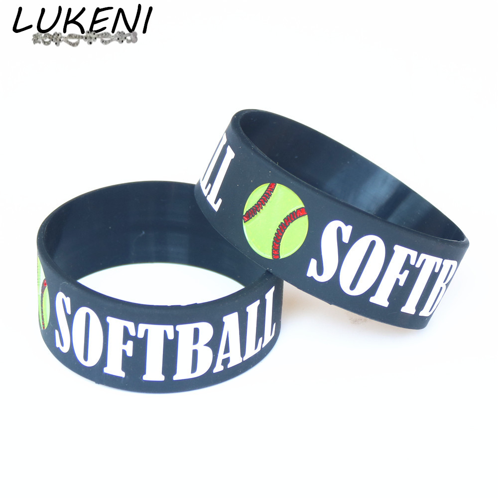 

25PCS Softball Silicone Wristbands Wide Black Sport Silicone Bracelet & Bangles Women Men Jewelry Gift Wholesale SH114