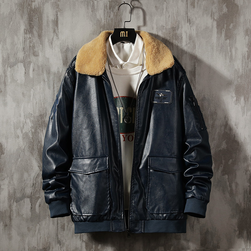 

Retro Motorcycle Leather Jacket Men Fleece Autumn Winter Fashion PU Leather Thick Coat Male Plus Size -4XL Mens Jacket, Black