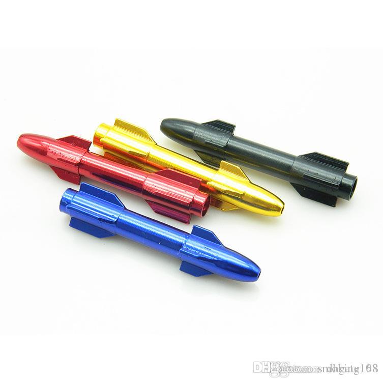colorful mini rocket aluminum plastic smoke tobacco pipe mini cheap glass smoking hand dry herb pipe for sale-image-537864854