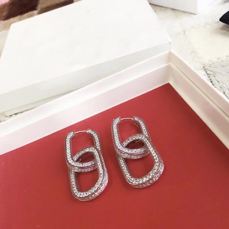 

Double Ellipse Studs Earrings Full Diamond Jewelry Jewelry Earrings Sphere For Ladies New brand jewelry women Christmas Part, Silver