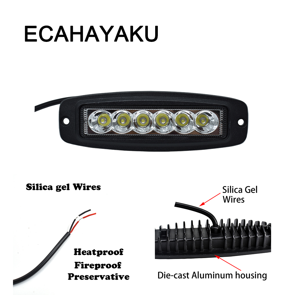 

ECAHAYAKU 6 inch LED Work Light 18W 12V spot led Light Bar for car offroad truck 4WD 4x4 atv utv fog driving lamp