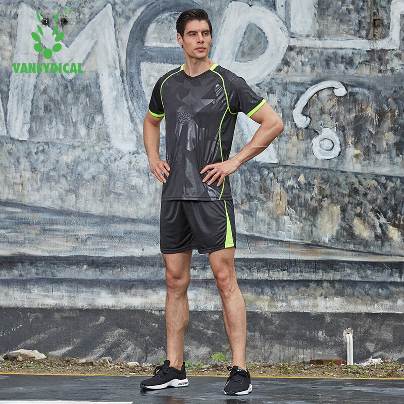 

Vansydical Summer Running Sportswear Men's Gym Clothes Set Fitness Running T-shirts+Shorts Workout Jogging Sports Suits 2pcs, Mat1815602
