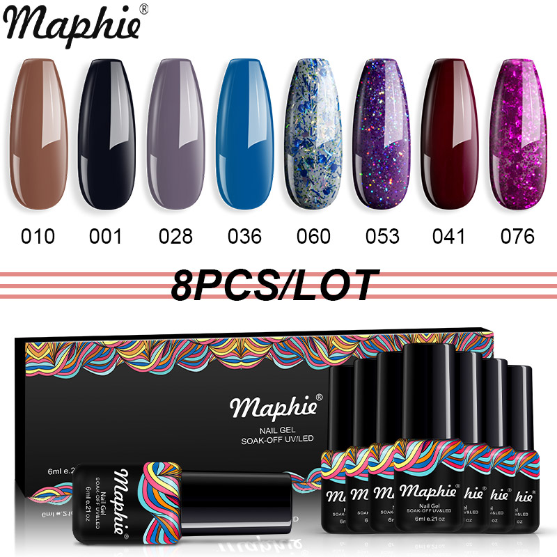 

Maphie 8Pcs/Lot Nail Gel Set UV Nail Varnish Semi Permanent Thermo Color Soak Off UV/LED With Gift Box Glitter Color Gel Lacquer, 8pcs set04