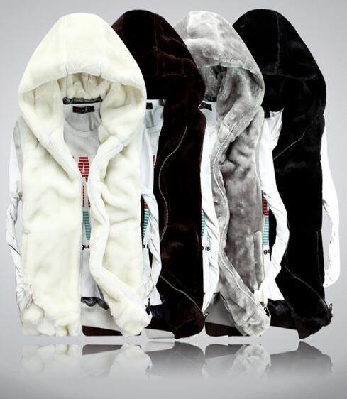 New autumn winter men's Clothing plush vest hooded jacket sleeveless warm Outerwea vests