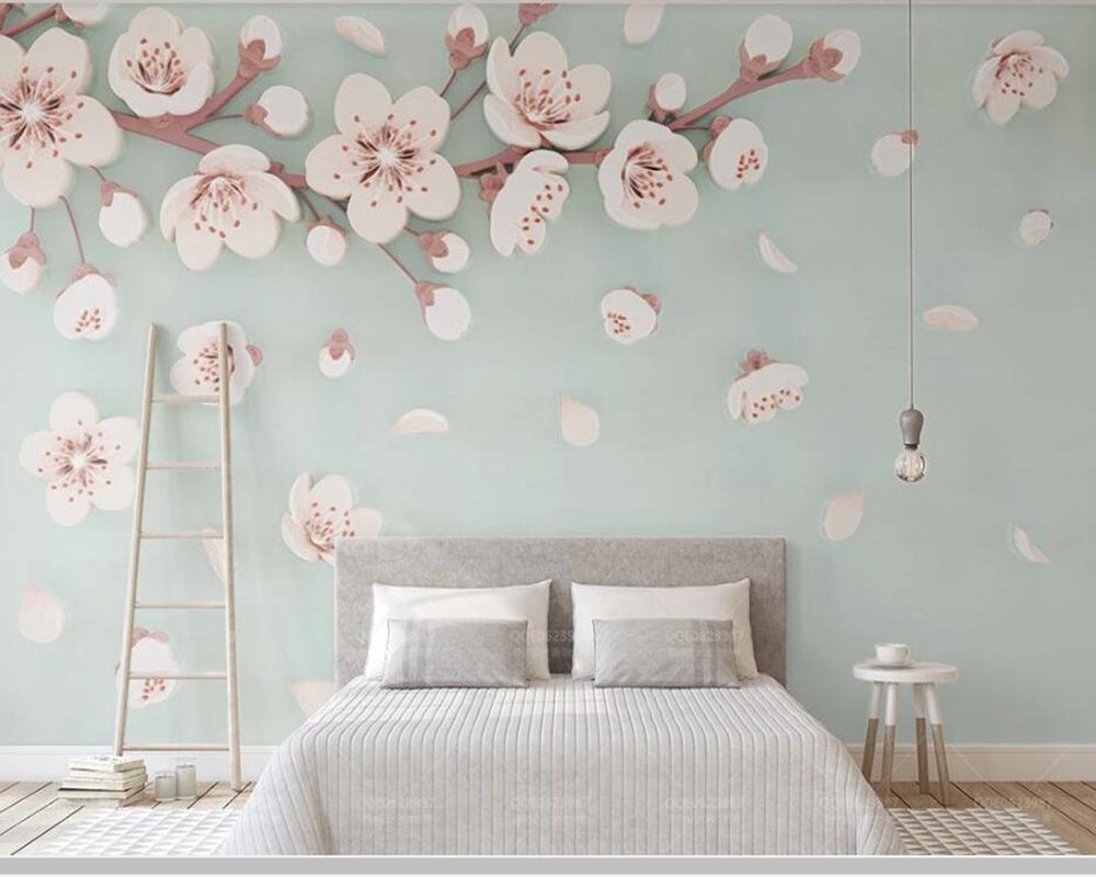 

Papel de parede Relief cherry blossom plum modern 3d wallpaper,living room TV wall children bedroom wall papers home decor mural, Non woven fabric