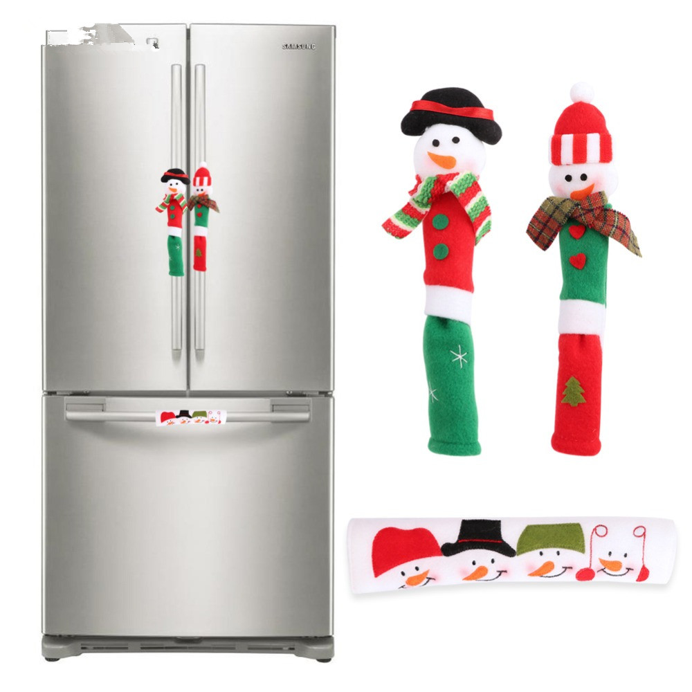 

3Pcs Microwave Door Refrigerator Handle Cover 24x10cm Snowman Kitchen Appliance Gloves New Year Christmas Decor for Home