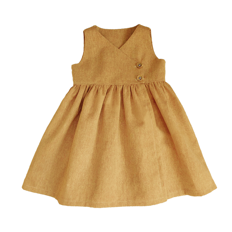 

Girls' V-neck vest dress 2020 summer new cotton and linen sleeveless stitching literary princess dress, Photo color