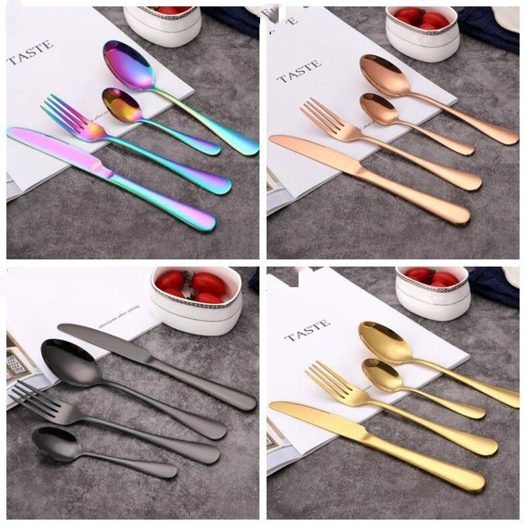 

Stainless steel Gold Flatware Sets Fork Spoon Knife Tea Spoon Dinnerware Set Kitchen supplies Kitchen Bar Utensil DHL Free LXL660-1