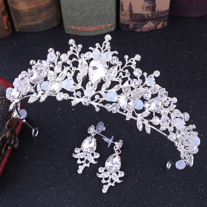 

Hot Sale Delicate Handmade Crystal Royal Princess Tiaras Crowns Diadem Pendant Earrings Bride Bridal Wedding Party Jewelry Sets, As pic