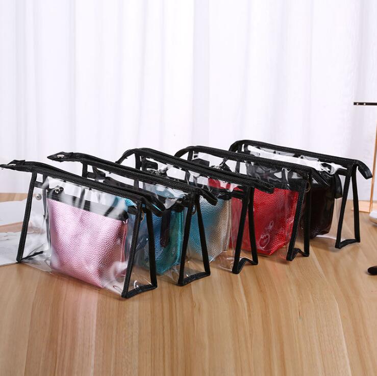 

travel pvc cosmetic bags women transparent clear zipper makeup bags organizer bath wash make tote handbags case 3 pcs free, A3