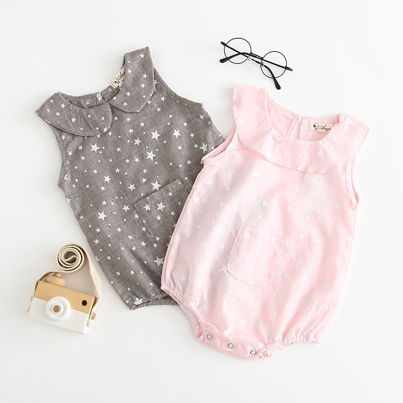 

baby kids designer clothes romper Summer Pet Pan Collar Sleeveless Stars Print Romper Clothes 100% cotton girl kid rompers 0-2T, Accept the size and color choose