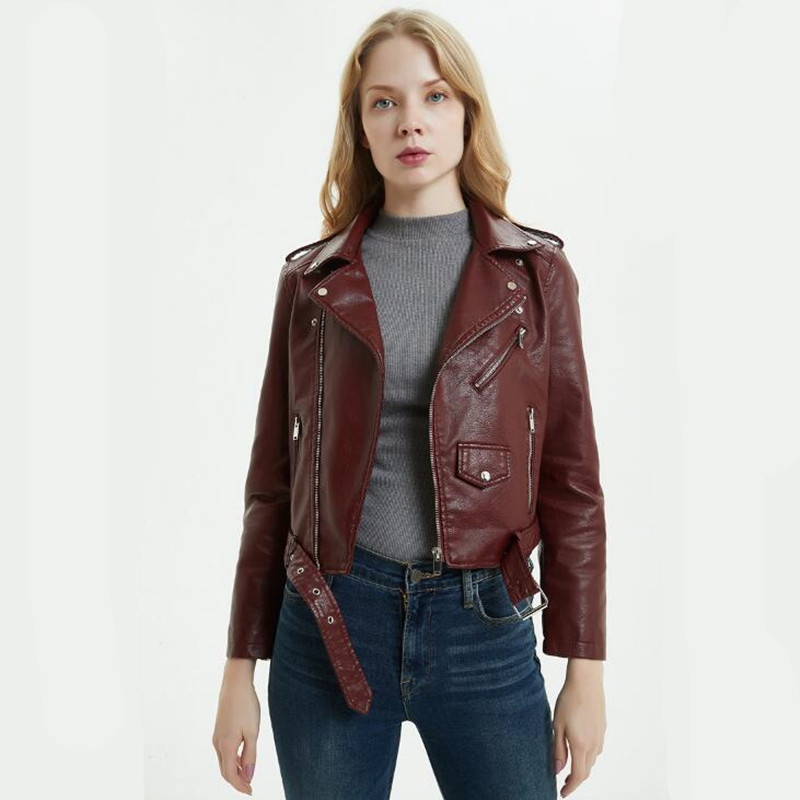 

ZXRYXGS Women' Fashion PU Jacket Leather New 2019 Autumn Winter Faux Leather Jacket Women Motorcycle Jackets with Belt, Black