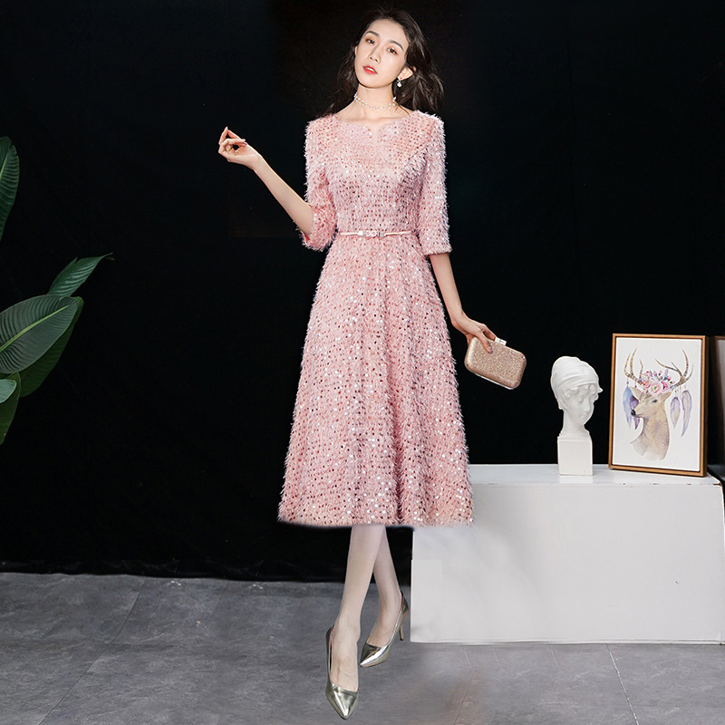 

Black Pink Red Cocktail Dresses Half-sleeves Sequined Formal Dress Royal Tassel Zipper Back Knee-Length A-line Party Gowns E322, Wine red