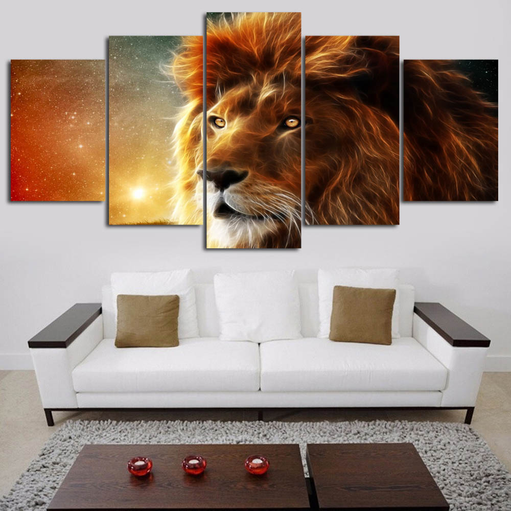 

HD Prints Modular Pictures Living Room Home Decor 5 Pieces Mystic Lion Canvas Paintings Abstract Animal Posters Wall Art No Frame