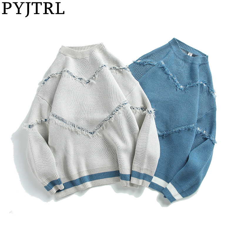

PYJTRL Men Loose Sweaters, Blue
