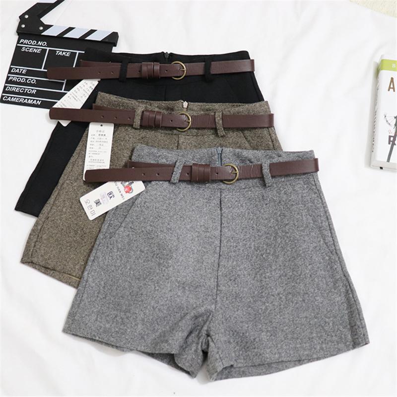 

Summer Shorts Women High Waist Shorts Thick with Sashes Wide Leg Female Gray Black Casual Zip Bottoms A Line Short